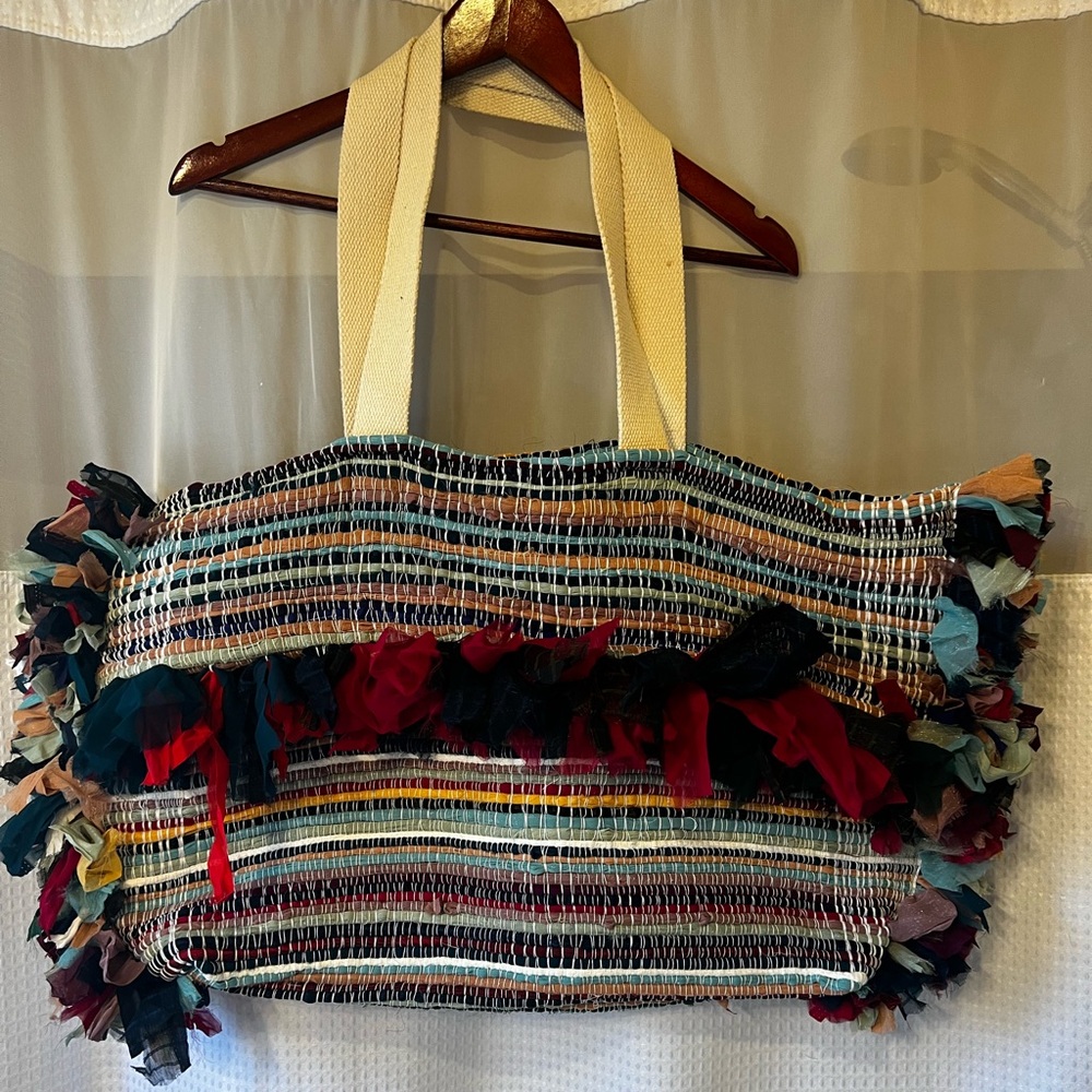 Striped Multicolor Fringe Raj Tote Bag Extra Large